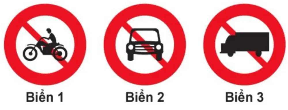 Hình minh hoạ: Biển nào báo hiệu cấm xe mô tô ba bánh chở hàng đi qua?